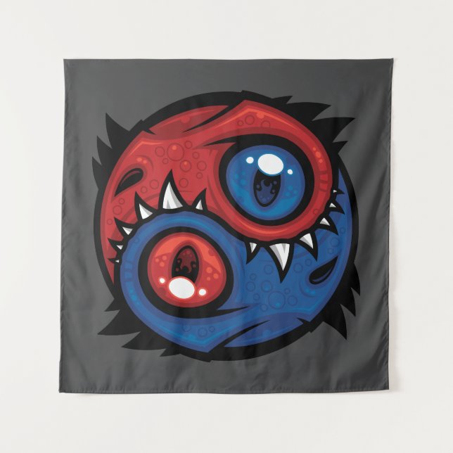 Red and Blue Yin Yang Dragons Tapestry (Front)