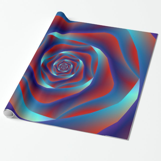 Red and Blues Spiral Rose Wrapping Paper (Unrolled)
