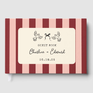 Red and Blush Pink Striped Wedding Guest Book