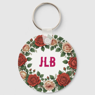 Red and Blush Rose Wreath Key Ring
