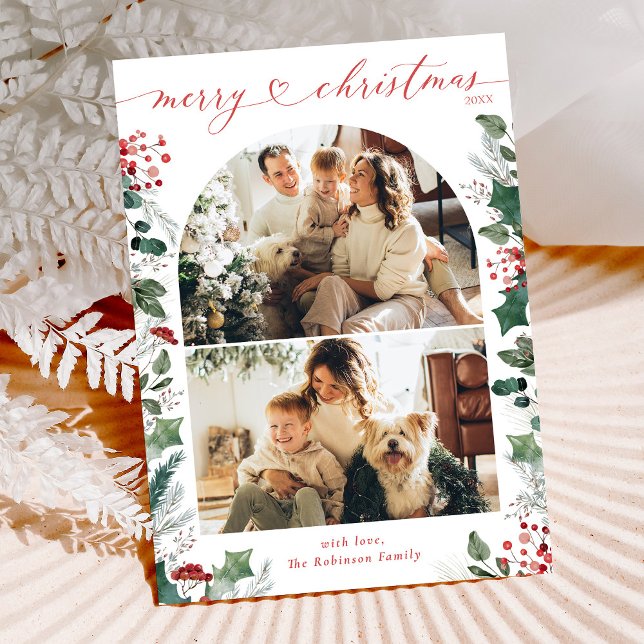 Red and Bright Merry Christmas 2 Photo Card  (Creator Uploaded)