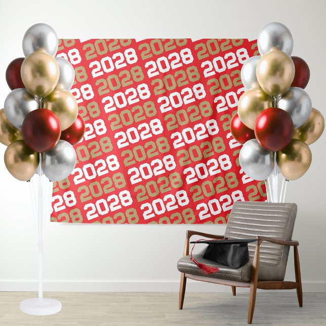 Red and Bronze Gold Graduation Backdrop Tapestry (Red and Gold Graduation Repeating ANY Class Year Backdrop. Perfect for food table or photo booth !)