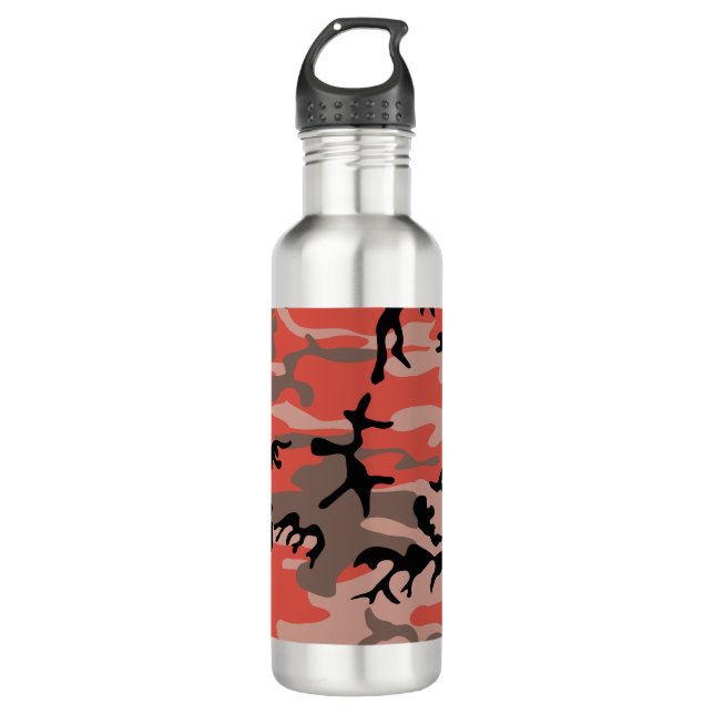 Red and Brown Camouflage, Military, Army 710 Ml Water Bottle (Front)