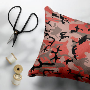 Red and Brown Camouflage, Military, Army Decorative Cushion