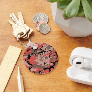 Red and Brown Camouflage, Military, Army Key Ring