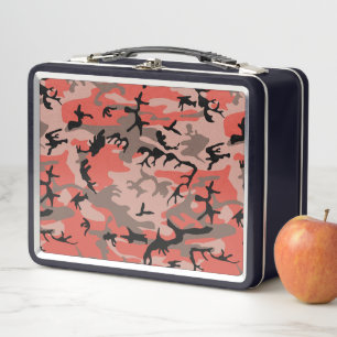 Red and Brown Camouflage, Military, Army Metal Lunch Box