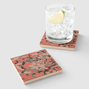Red and Brown Camouflage, Military, Army Stone Coaster