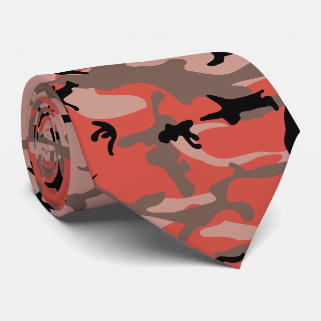 Red and Brown Camouflage, Military, Army Tie (Rolled)