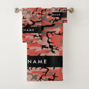 Red and Brown Camouflage Your name Personalise Bath Towel Set