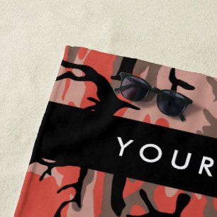 Red and Brown Camouflage Your name Personalise Beach Towel