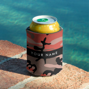 Red and Brown Camouflage Your name Personalise Can Cooler