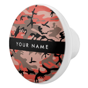 Red and Brown Camouflage Your name Personalise Ceramic Knob