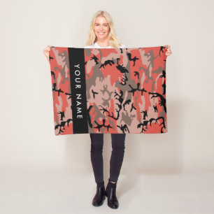 Red and Brown Camouflage Your name Personalise Fleece Blanket