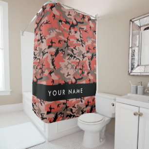Red and Brown Camouflage Your name Personalise Shower Curtain