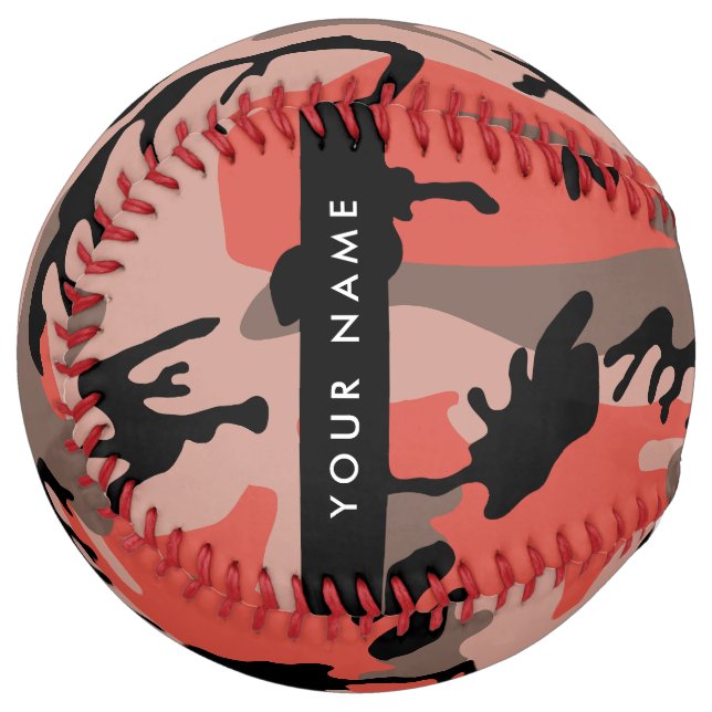 Red and Brown Camouflage Your name Personalise Softball (Front Left)
