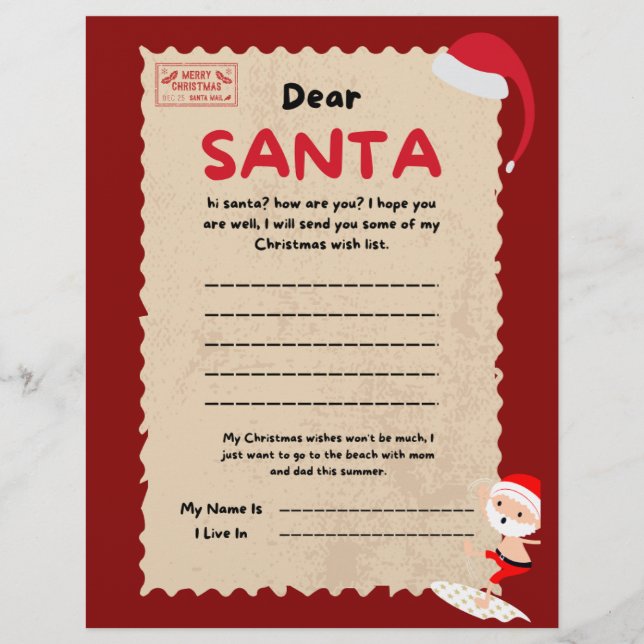  Red and Brown Cute Santa Letter. Flyer (Front)
