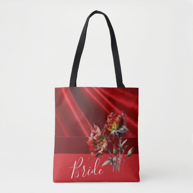 Red and Brown Floral Bride Tote Bag (Front)