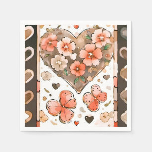 Red and Brown Floral Butterfly Art Napkin