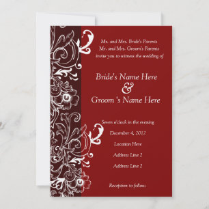 Red and Brown Floral Wedding Invitation