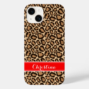 Red and Brown Leopard Print Monogram Case-Mate iPhone 14 Case
