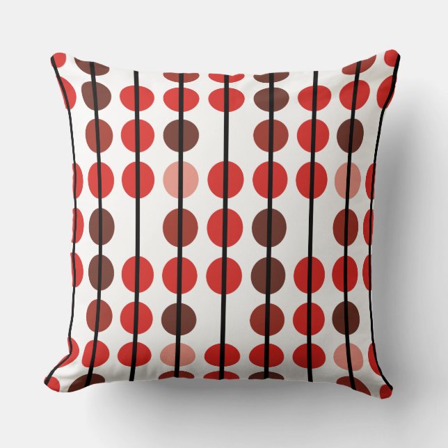 Red and Brown Polka Dot Stripe Pattern Cushion (Front)