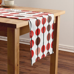 Red and Brown Polka Dot Stripe Pattern Medium Table Runner