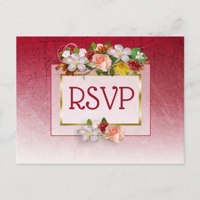 Red and Burgundy Floral Rose RSVP Postcards (Front)