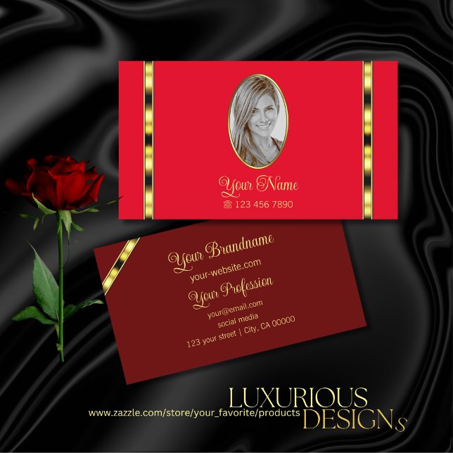 Red and Burgundy Modern with Photo Professional Business Card (Creator Uploaded)