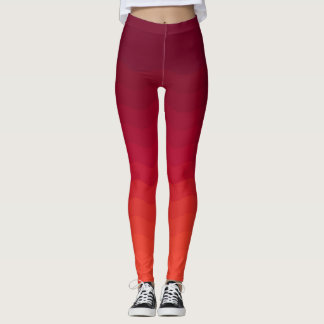 Red and Burgundy Ombre Waves Leggings