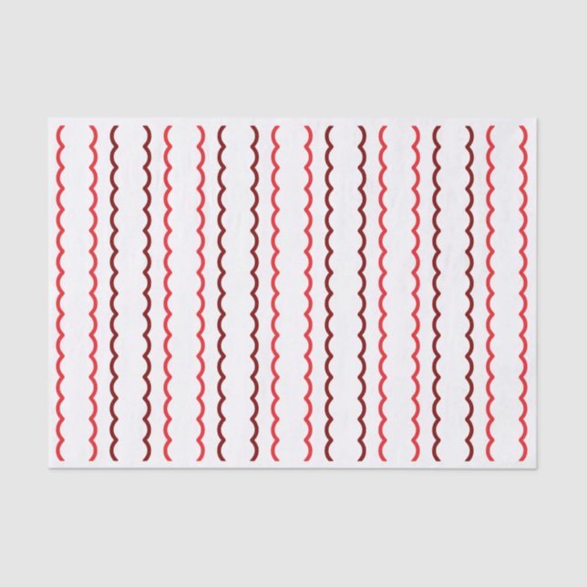 Red and Burgundy Simple Scallop Stripes Christmas Tissue Paper (Front)