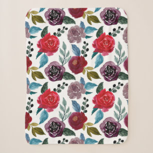 Red and burgundy watercolor flowers sherpa blanket