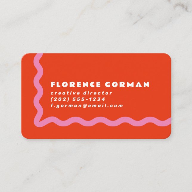 Red and Candy Pink Wavy Frame Business Card (Front)
