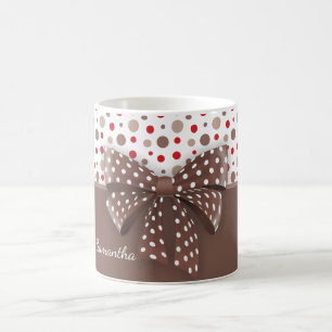 Red and Cappuccino Polka Dots and Chocolate Ribbon Coffee Mug