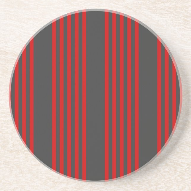Red and charcoal five stripe pattern coaster (Front)