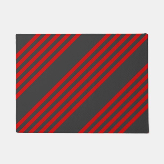Red and charcoal five stripe pattern doormat (Front)