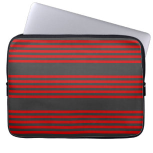 Red and charcoal five stripe pattern laptop sleeve