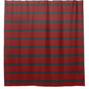 Red and charcoal five stripe pattern shower curtain
