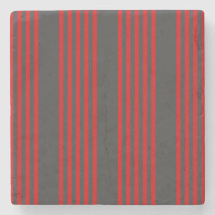 Red and charcoal five stripe pattern stone coaster