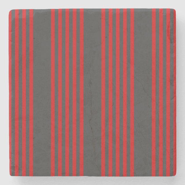 Red and charcoal five stripe pattern stone coaster (Front)