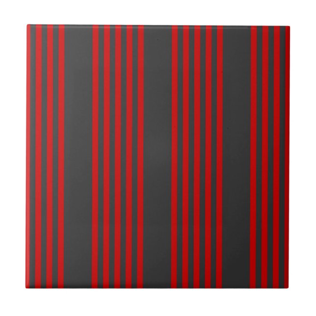 Red and charcoal five stripe pattern tile (Front)