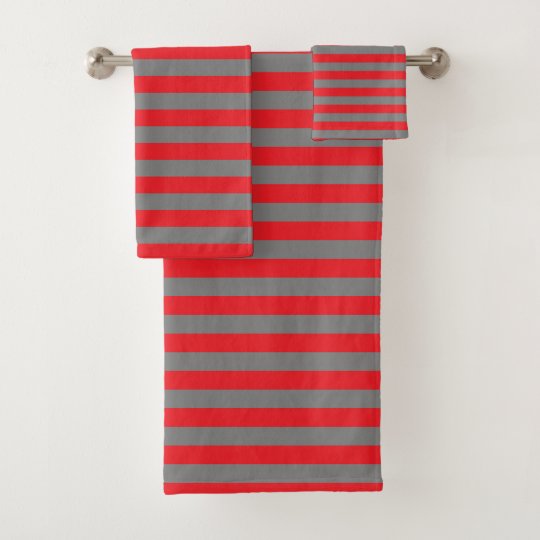 Red and Charcoal Grey Stripes Bath Towel Set Zazzle.co.uk