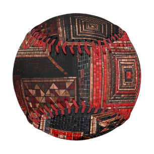 Red and Copper Geometric Mosaic - 3D Cubes Baseball
