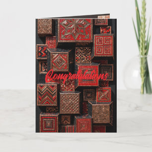 Red and Copper Geometric Mosaic - 3D Cubes Card