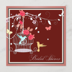 Red and Coral Birdcage Bridal Shower Invitation