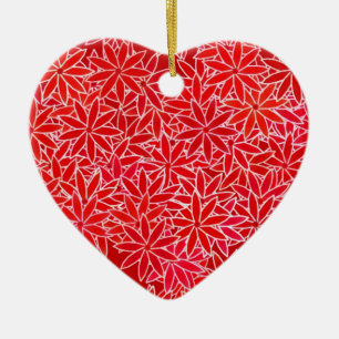 Red and coral flowers, dark red background ceramic tree decoration