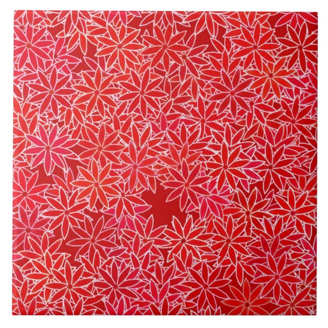 Red and coral flowers, dark red background tile (Front)