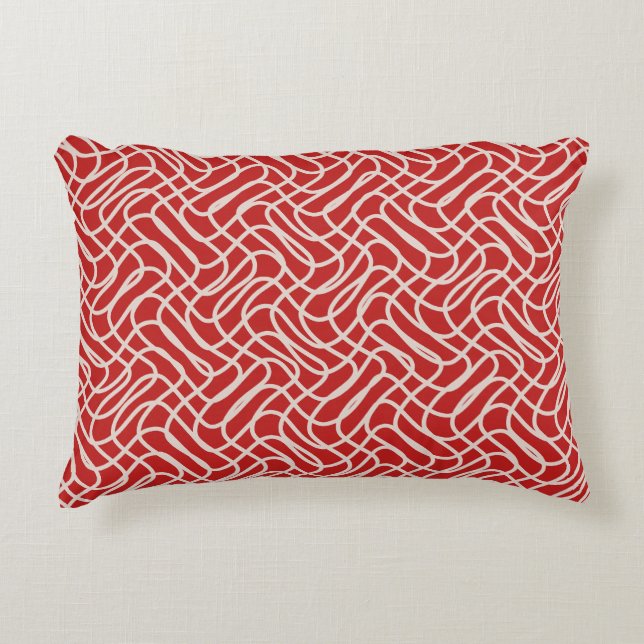 Red And Cream Abstract Line Pattern Decorative Cushion (Front)