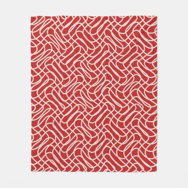 Red And Cream Abstract Line Pattern Fleece Blanket (Front)
