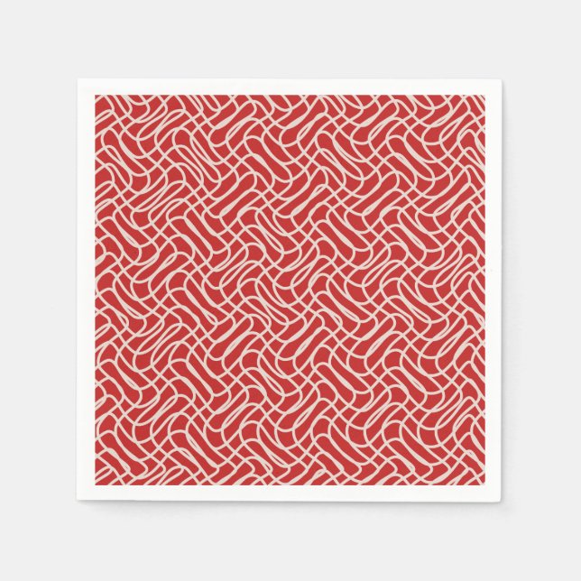 Red And Cream Abstract Line Pattern Napkin (Front)