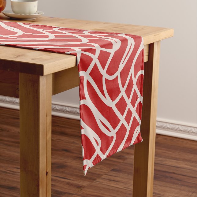 Red And Cream Abstract Line Pattern Short Table Runner (In Situ)